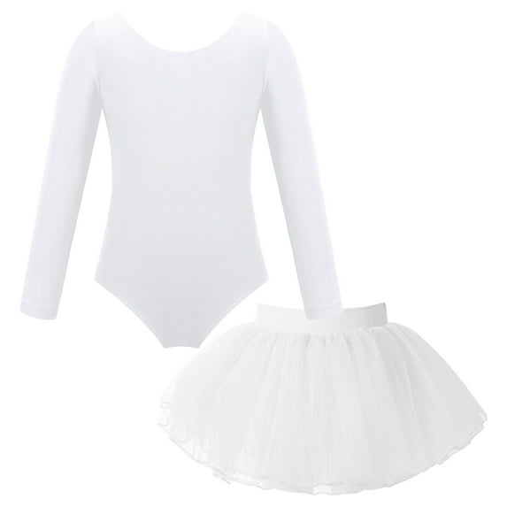 TSSOE Kids Girls Ballet Dance Gymnastics Leotard Bodysuit with Mesh Tutu Skirts Set Dancing Costume White 10
