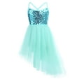 thumbnail image 1 of TSSOE Kids Girls Ballet Gymnastics Dance Leotard Dresses Shiny Sequin Camisole Tutu Dress Irregular Skirts Mint Green 4-5, 1 of 7