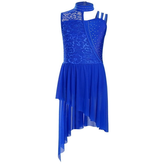 TSSOE Kids Girls Ballet Lyrical Dance Performance Dress Gymnastics Irregular Hem Skirted Artistic Skirted Leotard Royal Blue 16