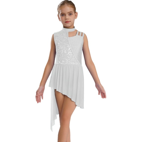 TSSOE Kids Girls Ballet Lyrical Dance Performance Dress Gymnastics Irregular Hem Skirted Artistic Skirted Leotard White 12