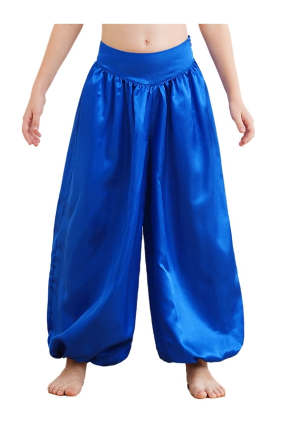 Kids Girls Belly Dance Bloomers Halloween Party Tribal Arabic Trousers Satin Harem Pants Blue 12