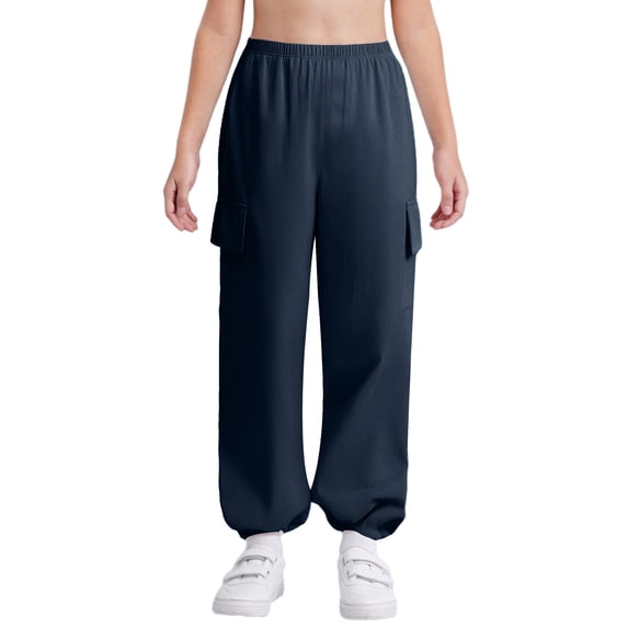 TSSOE Kids Girls Boys Cargo Trousers Hip Hop Dance Pants Joggers Athletic Sweatpants Jogging Bottoms Overalls Dark Blue 11-12