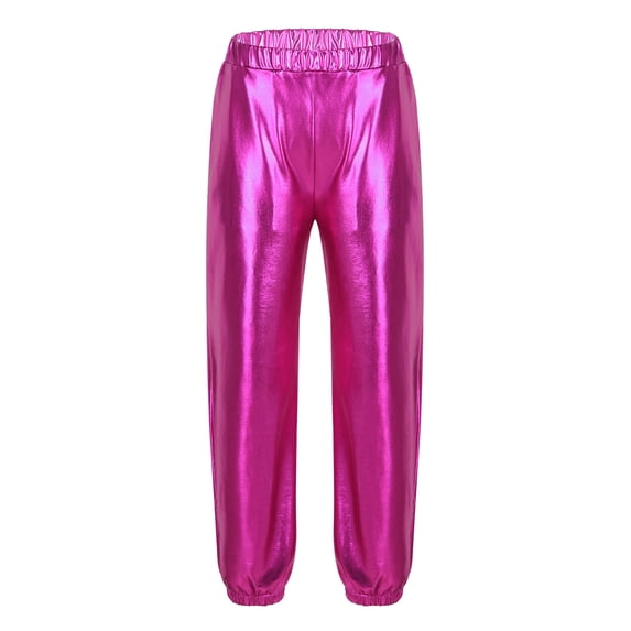 TSSOE Kids Girls Boys Jazz Dance Harem Pants Metallic Hip Hop Disco Athletic Leggings Dancewear Rose 14