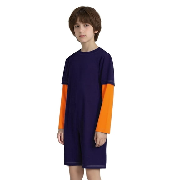 TSSOE Kids Girls Boys Special Needs Adaptive Clothing Long Sleeve Jumpsuit Anti-strip Romper Bodysuit Navy Blue Orange 10