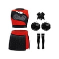 thumbnail image 1 of TSSOE Kids Girls Cheerleading Outfit Cheer Uniform Sleeveless Rhinestones Crop Top and Skirt with Pom Poms Red 16, 1 of 3