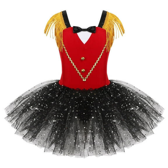 TSSOE Kids Girls' Christmas Halloween Party Sparkly Circus Ring's Master Inspired Princess Tutu Dress Red 5