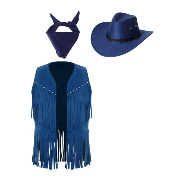 TSSOE Kids Girls Cowgirls Clothes Set Western Cowboy Themed Party Fancy Dress Up Fringed Vest Cowgirls Set Blue 10