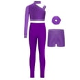 thumbnail image 1 of TSSOE Kids Girls Dance Outfits 4pcs Crop Top with Shorts Leggings Hairband Set Gymnastics Yoga Workout Activewear Purple 16, 1 of 3
