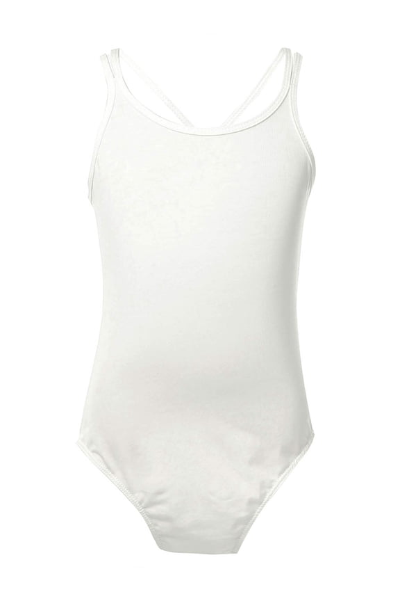 Kids Girls' Double Strappy Criss Cross Back Ballet Dance Gymnastic Leotard Dress Exercise Ivory 3XL
