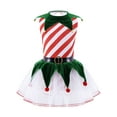 thumbnail image 1 of TSSOE Kids Girls Elf Stripes Christmas Dance Dress Ballet Dance Tutu Dress Pom Pom Holiday Party Outfits Red 16, 1 of 7