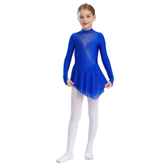 TSSOE Kids Girls Figure Ice Skating Dance Dress Shiny Gymnastic Leotard with Skirt Lyrical Dancewear Blue 6