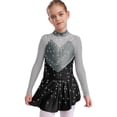 thumbnail image 1 of TSSOE Kids Girls Figure Skating Gymnastics Dance Dress Competition Performance Long Sleeve Mesh Patchwork Leotard Gray&Black 6, 1 of 5