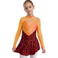 thumbnail image 1 of TSSOE Kids Girls Figure Skating Gymnastics Dance Dress Competition Performance Long Sleeve Mesh Patchwork Leotard Orange&Burgundy 8, 1 of 5
