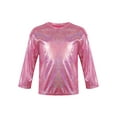 thumbnail image 1 of TSSOE Kids Girls Glitter Shiny Metallic Long Sleeve Dance Jazz Hip Hop Tank Tops Performance T Shirt Rose Red 130, 1 of 7
