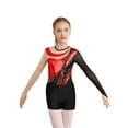 thumbnail image 1 of TSSOE Kids Girls Gymnastic Leotard Mesh Long Sleeve Rhinestones Ballet Dance Bodysuit Top with Sports Shorts Set Red&Black 8, 1 of 7