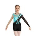 thumbnail image 1 of TSSOE Kids Girls Gymnastic Leotard Mesh Long Sleeve Rhinestones Ballet Dance Bodysuit Top with Sports Shorts Set Turquoise&Black 14, 1 of 7