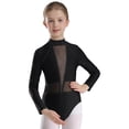 thumbnail image 1 of TSSOE Kids Girls Gymnastics Figure Ice Skating Dance Leotard Shiny Rhinestones Sheer Mesh Bodysuit Black 12, 1 of 7