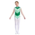 thumbnail image 1 of TSSOE Kids Girls Gymnastics Leotards Bodysuits Metallic Sleeveless Stand Collar Tassels Zipper Back Jumpsuits Green 16, 1 of 5