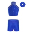 thumbnail image 1 of TSSOE Kids Girls Halter Crop Top with Gymnastic Shorts Set Ballet Belly Latin Dance Costume Figure Skating Outfits Blue 8, 1 of 7