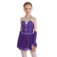 thumbnail image 1 of TSSOE Kids Girls Halter Hollow Back Figure Skating Dress with Gloves Sets Ballet Dance Leotard Costume Purple 6, 1 of 5