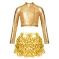 thumbnail image 1 of TSSOE Kids Girls Jazz Hip Hop Modern Ballet Dance Clothes Sequins Mock Neck Long Sleeve Crop Top with Culottes Set Gold 16, 1 of 5
