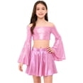 thumbnail image 1 of TSSOE Kids Girls Long Flare Sleeve Off-Shoulder Metallic Crop Top with Shiny Ruffle Skirt for Birthday Party Dance Performance Pink 12, 1 of 4