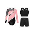 thumbnail image 1 of TSSOE Kids Girls Long Sleeve Gymnastics Leotard with Crop Tops Athletic Shorts Sets Rhinestone Dance Unitard Biketards Pink 6, 1 of 5