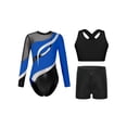 thumbnail image 1 of TSSOE Kids Girls Long Sleeve Gymnastics Leotard with Crop Tops Athletic Shorts Sets Rhinestone Dance Unitard Biketards Royal Blue 16, 1 of 5