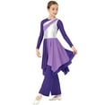 thumbnail image 1 of TSSOE Kids Girls Long Sleeve Praise Dance Dress Asymmetrical Liturgical Worship Church Robe and Wide Leg Pants Set Purple 16, 1 of 7