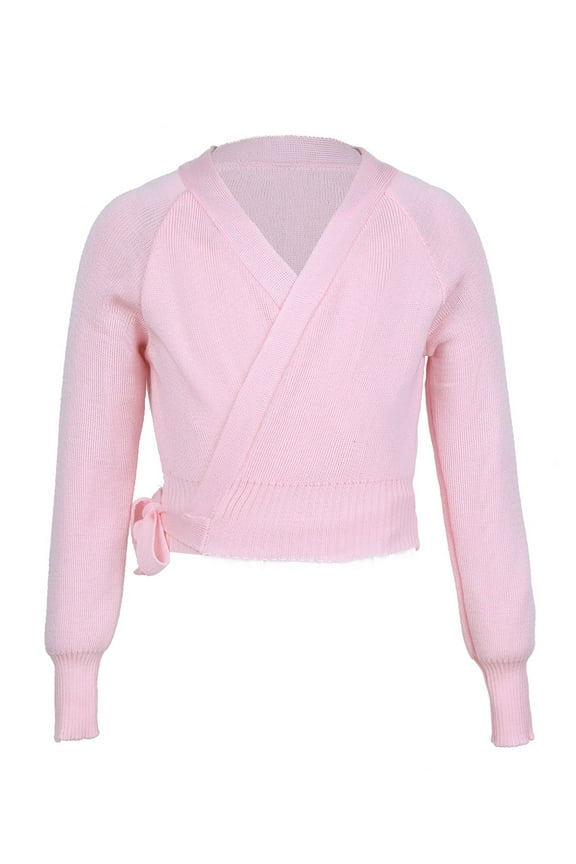 Kids Girls Long Sleeves Knit Sweater Shrug Ballet Dance Bolero Cardigan Warm-up Gymnastics Costumes Pink 4-5