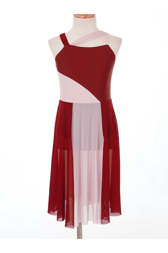 Kids Girls Lyrical Ballet Dance Dress Costume Ballroom Modern Dancewear Camisole Leotard with Tulle Skirt Red 12