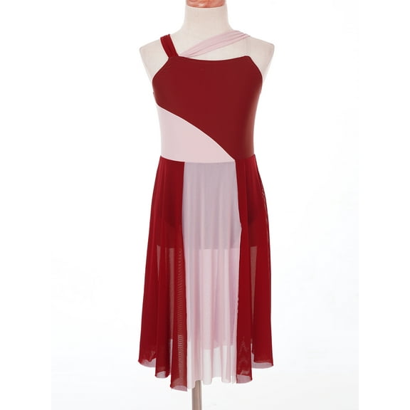 TSSOE Kids Girls Lyrical Ballet Dance Dress Costume Ballroom Modern Dancewear Camisole Leotard with Tulle Skirt Red 6