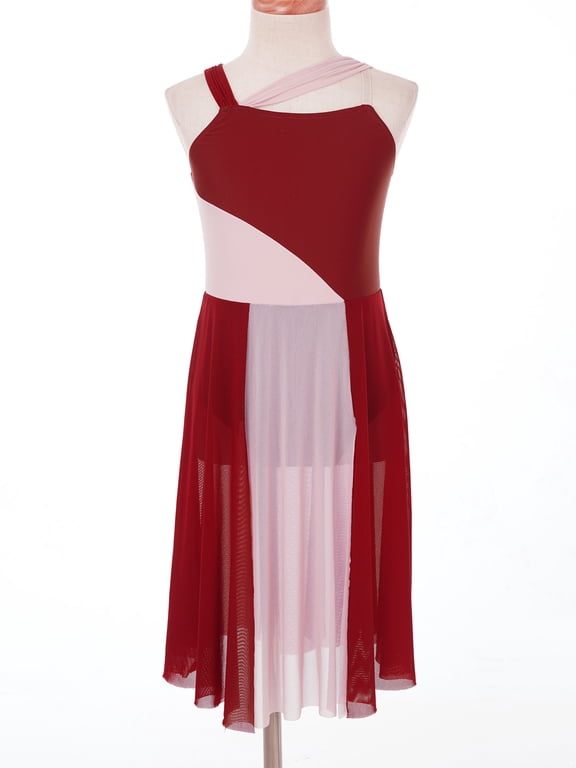 Kids Girls Lyrical Ballet Dance Dress Costume Ballroom Modern Dancewear Camisole Leotard with Tulle Skirt Red 6