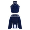 thumbnail image 1 of TSSOE Kids Girls Lyrical Jazz Contemporary Ballet Dance Outfits Sparkly Halter Neck Sleeveless Crop Top with Skirts Set Navy Blue 14, 1 of 5
