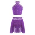 thumbnail image 1 of TSSOE Kids Girls Lyrical Jazz Contemporary Ballet Dance Outfits Sparkly Halter Neck Sleeveless Crop Top with Skirts Set Purple 12, 1 of 5