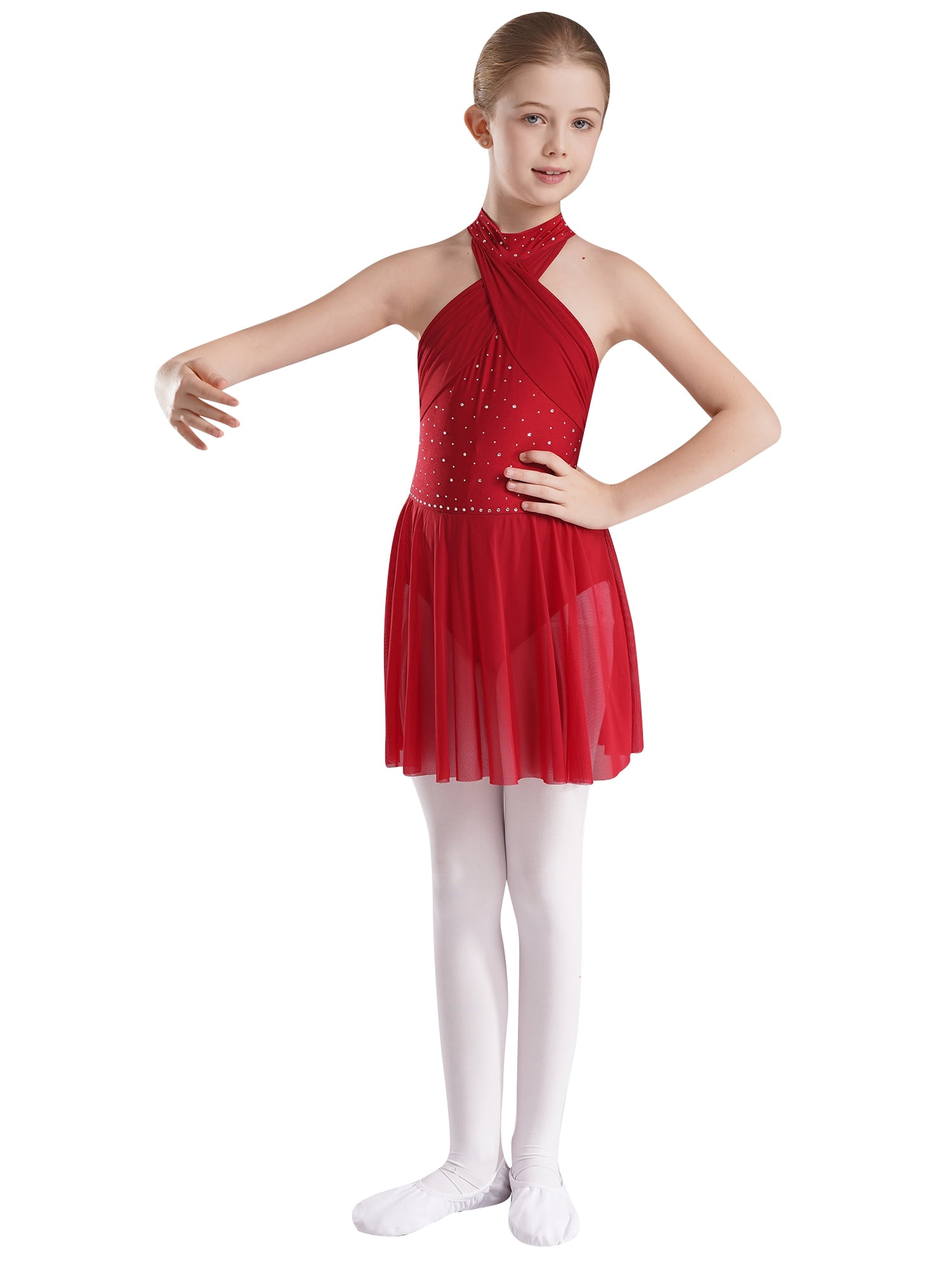 Women Adult Ballet Lyrical Dance Dress Figure Ice Skating Leotard Dress Mesh Con - Foto 2