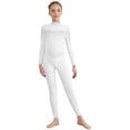 thumbnail image 1 of TSSOE Kids Girls Mock Neck Dance Jumpsuit Sheer Mesh Figure Skating Bodysuit Shiny Rhinestones Full Body Leotard White 16, 1 of 5