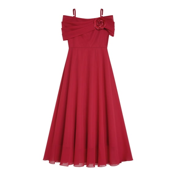 TSSOE Kids Girls Off Shoulder Junior Bridesmaid Dresses for Wedding 3D Applique Flower Girl Dress Burgundy 8