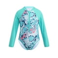 thumbnail image 1 of TSSOE Kids Girls One Piece Swimsuit Sun Protection Long Sleeve Surfing Rashguard Swimwear Mint Green 4, 1 of 7