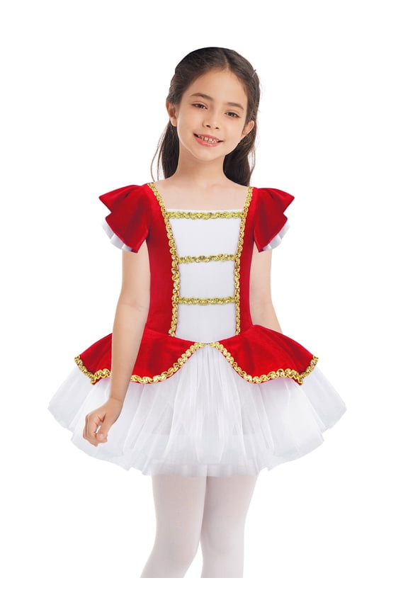 Kids Girls Princess Ballet Dance Tutu Dress Fairytale Christmas Elf Party Performance Outfits Red 16