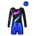 thumbnail image 1 of TSSOE Kids Girls Print Long Sleeve Gymnastics Leotards with Athletic Shorts Ballet Dance Outfits Biketard and Hairband Royal Blue 10, 1 of 5