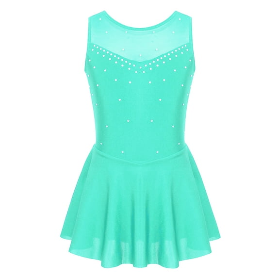 TSSOE Kids Girls Rhinestone Ballet Figure Ice Roller Skating Dance Dress Gymnastic Skirted Leotard Dancewear Mint Green 14