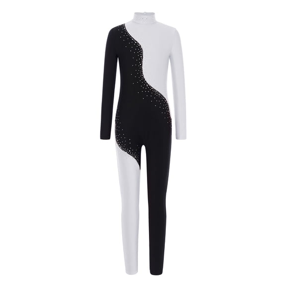 TSSOE Kids Girls Rhinestone Long Sleeve Full Body Ballet Dance Leotard Gymnastics Unitard Bodysuit Skating Jumpsuit White 14