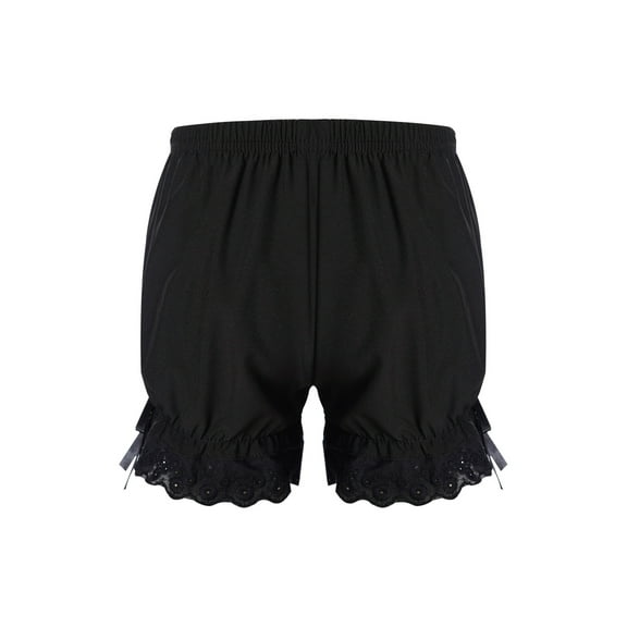 TSSOE Kids Girls Ruffled Bloomers Shorts Cotton Lace Up Safety Short Pants Bottom Ruffled Bloomers Black 140