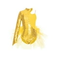 thumbnail image 1 of TSSOE Kids Girls Sequin Ballet Dance Dress One Shoulder Long Sleeve Gymnastic Leotard Jazz Cha Cha Ballroom Costume Gold 10, 1 of 5