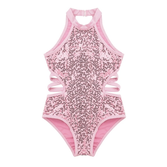 TSSOE Kids Girls Sequins Ballet Dance Leotard One-Piece Gymnastic Unitard Sports Bodysuit Ballerina Dance Wear Pink 6