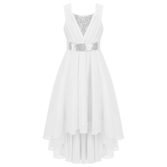 TSSOE Kids Girls Sequins Bridesmaid Wedding Party Pageant Formal Dress Chiffon Flower Girls Dress Silver 12