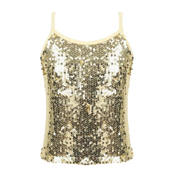 TSSOE Kids Girls Sequins Dance Tops Camisole Shirt Tank Top Hip Hop Jazz Modern Cami Top Dancewear Gold 10