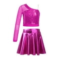 thumbnail image 1 of TSSOE Kids Girls Sequins Jazz Cheer Dance Performance Outfits Cheerleading Crop Top with Metallic Pleated Skirt Set Hot Pink 16, 1 of 6