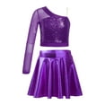 thumbnail image 1 of TSSOE Kids Girls Sequins Jazz Cheer Dance Performance Outfits Cheerleading Crop Top with Metallic Pleated Skirt Set Purple 12, 1 of 6